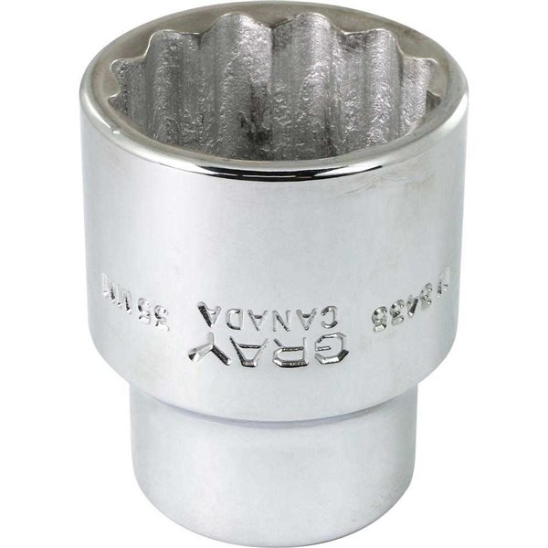 Gray Tools 35 mm x 3/4-in Drive Metric 12-Point Shallow Chrome Finish Socket
