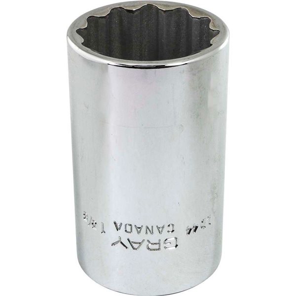 Gray Tools 1-3/8-in x 1/2-in Drive Standard 12-Point Deep Chrome Finish Socket