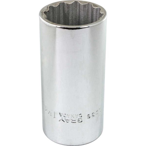 Gray Tools 1-1/8-in x 1/2-in Drive Standard 12-Point Deep Chrome Finish Socket