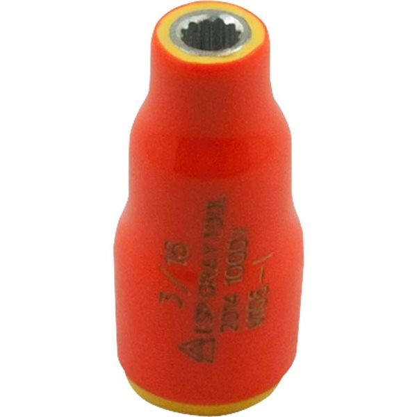 Gray Tools 3/16-in x 1/4-in Drive 12-Point Standard Matte Shallow Socket - 1000 V Insulated