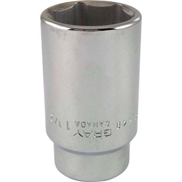Gray Tools 1-1/2-in x 3/4-in Drive Standard 6-Point Deep Chrome Finish Socket
