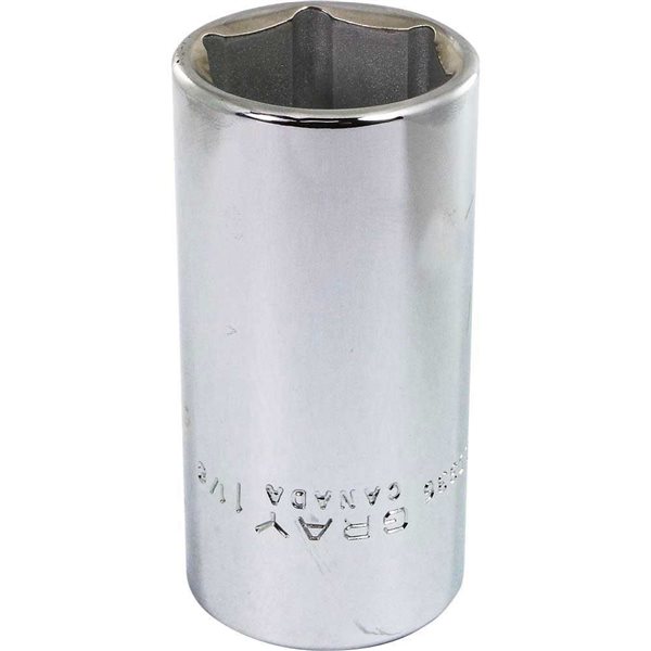 Gray Tools 1-1/8-in x 1/2-in Drive Standard 6-Point Deep Chrome Finish Socket