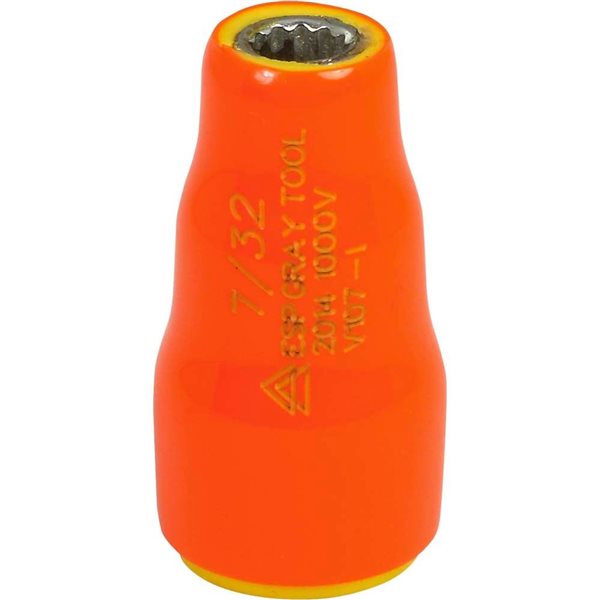 Gray Tools 7/32-in x 1/4-in Drive 12-Point Standard Matte Shallow Socket - 1000 V Insulated