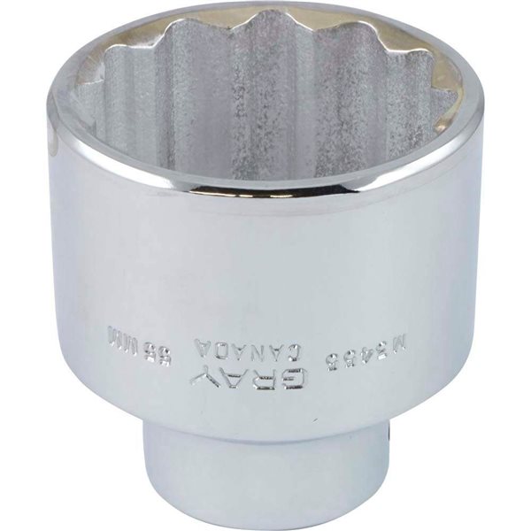 Gray Tools 55 mm x 3/4-in Drive Metric 12-Point Shallow Chrome Finish Socket