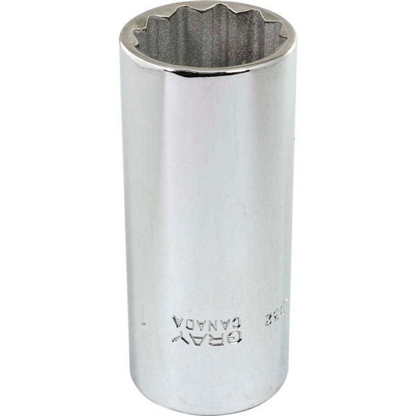Gray Tools 1-in x 1/2-in Drive Standard 12-Point Deep Chrome Finish Socket