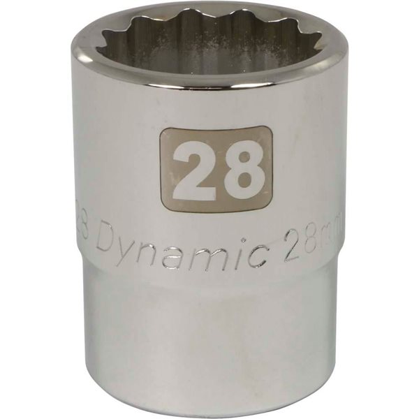 Dynamic Tools 3/4-in Drive 12-Point Metric 28 mm Shallow Chrome Finish Socket