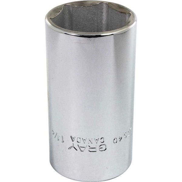 Gray Tools 1-1/4-in x 1/2-in Drive Standard 6-Point Deep Chrome Finish Socket