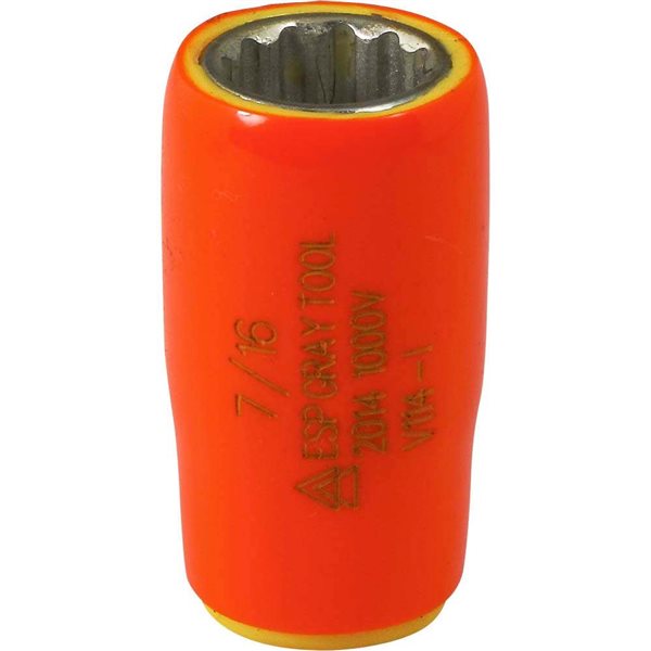 Gray Tools 7/16-in x 1/4-in Drive 12-Point Standard Matte Shallow Socket - 1000 V Insulated