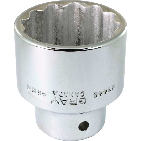Gray Tools 46 mm x 3/4-in Drive Metric 12-Point Shallow Chrome Finish Socket