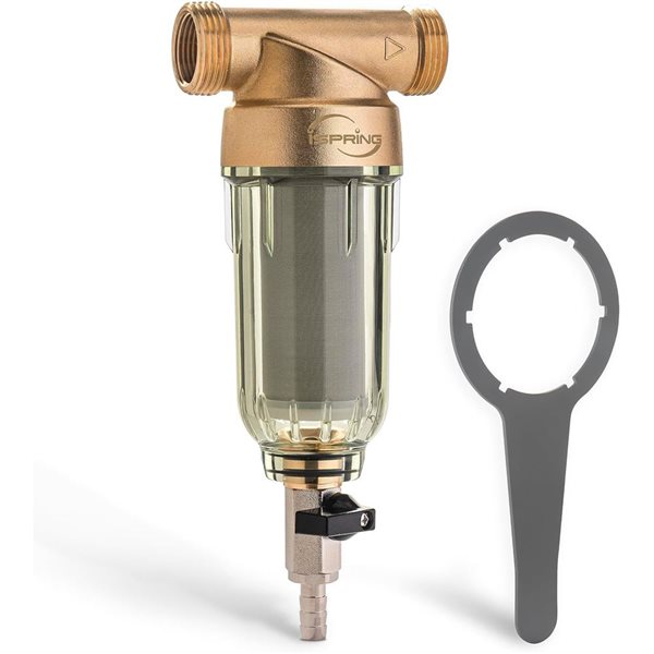 iSpring WSP-1000 Reusable Spin Down Sediment Water Filter 1000 Micron 76 LPM 1-in MNPT + 3/4-in FNPT
