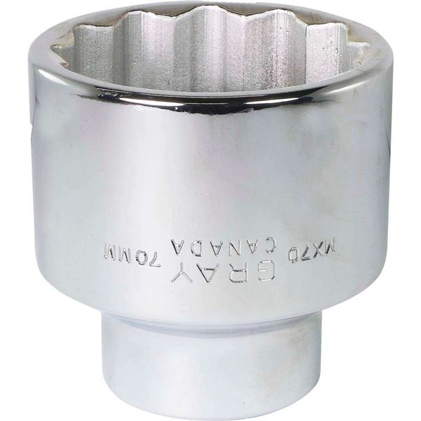 Gray Tools 70 mm x 1-in Drive Metric 12-Point Shallow Chrome Finish Socket