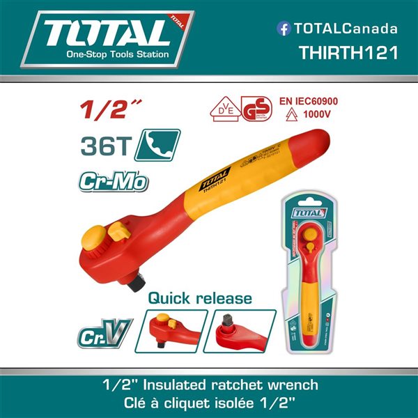 Total Tools 1 1/2-in 10-Point Standard Insulated Ratchet Wrench