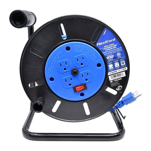 FlexiCord 3-ft Indoor SJTW 14/3 4-Tap GFI Extension Cord in Plastic Reel - Blue