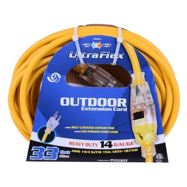 FlexiCord 30-ft Outdoor SJTW 14/3 Single Tap Extension Cord - Yellow