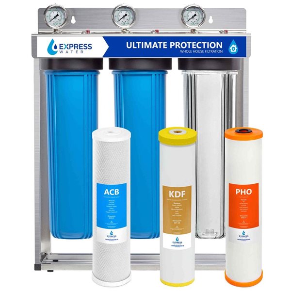 Express Water 3-Stage Polyphosphate, KDF & Carbon Filter Whole House Water Purifier System