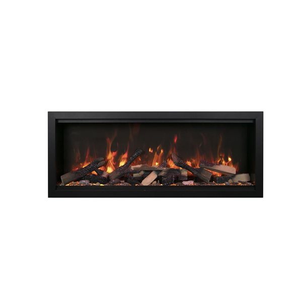 Amantii 74-in In-Wall Electric Fireplace w/ Black Steel Surround and Logs