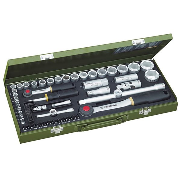 PROXXON 56-Pc Metric Chrome Vanadium Steel Ratchet and 6-Point Socket Set