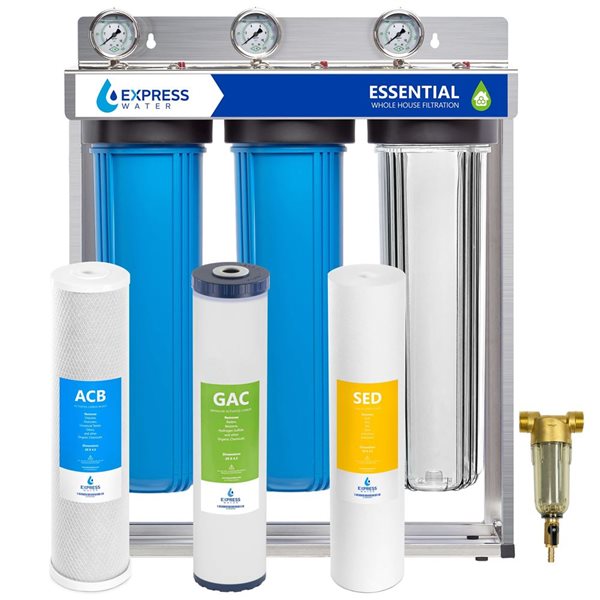 Express Water 3-Stage Whole House Water Filter System with Spindown Pre-filter to Reduces Impurities - Blue