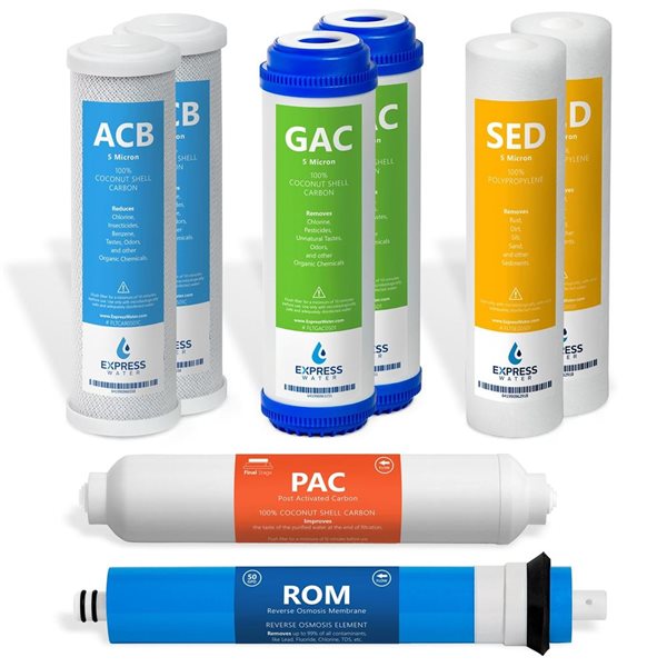 Express Water 1-Year 8-Filter 50 GPD RO Membrane Reverse Osmosis Filter Set - 10-in Under Sink