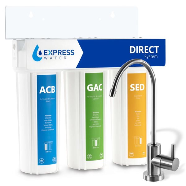 Express Water Under Sink Single-Stage Water Filter System with Direct Faucet Connection - Activated Carbon