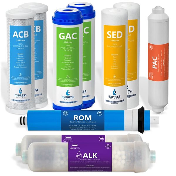 Express Water 1-Year 10-in Under Sink Alkaline Reverse Osmosis Filter Set - 10 Filters 50 GPD RO Membrane