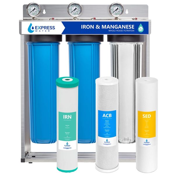 Express Water 3-Stage Whole House Water Filter System for Iron, Manganese, Lead and Arsenic - Blue