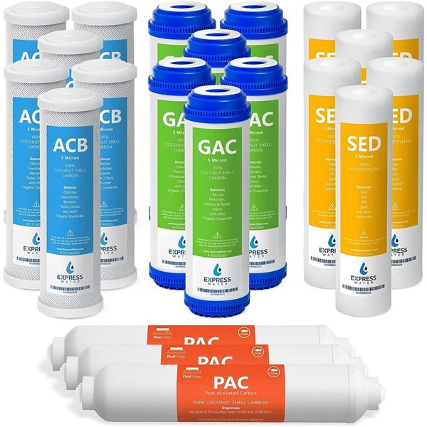 Express Water 3-Year 10-in Reverse Osmosis Replacement Filter Set - 21 Filters GAC ACB PAC Sediment