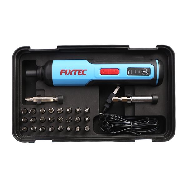 FIXTEC 4V Lithium-Ion Cordless Screwdriver Kit & 26-Pieces Accys, USB