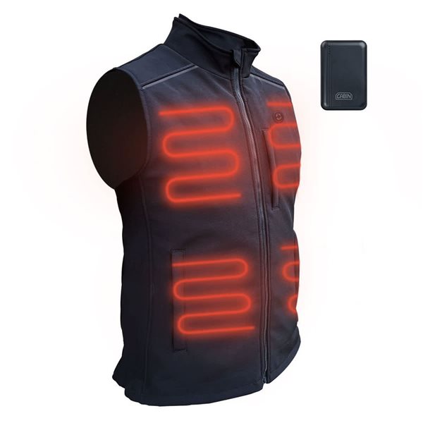 Cabin Heated Black Polyester Men's Vest with Rechargeable Lithium Battery - XXL