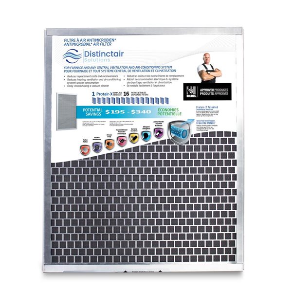 Mike Holmes DISTINCTAIR 14x20x1 Long Lasting Washable, Antibacterial Filter, Captures + Eliminates Bacteria