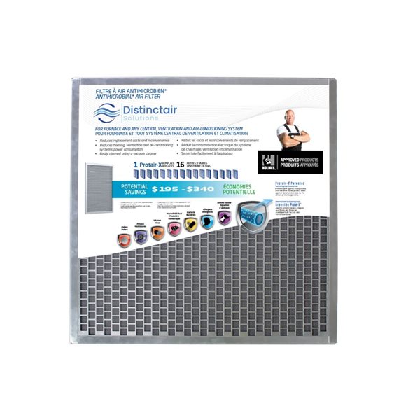 Mike Holmes DISTINCTAIR 12x12x1 Long Lasting Washable, Antibacterial Filter, Captures + Eliminates Bacteria