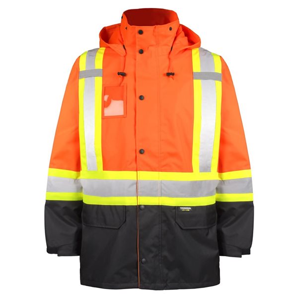 Terra High Visibility Rain Jacket w/ Removable Hood - Orange - Large