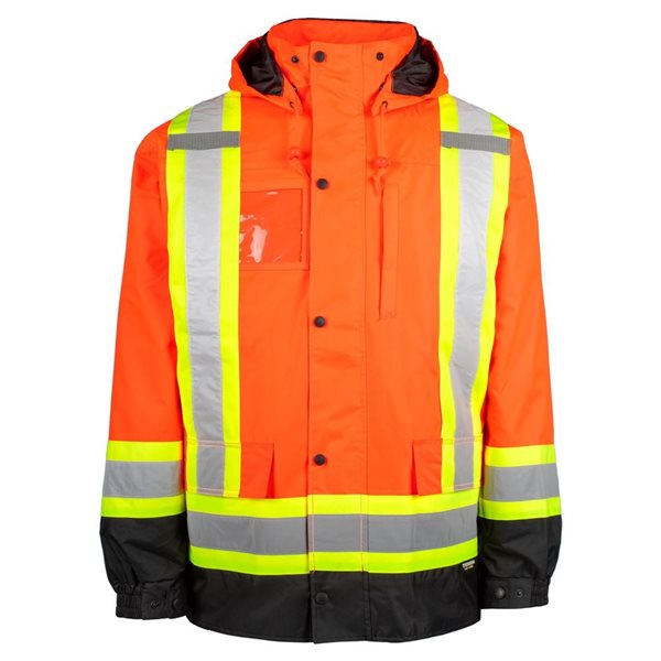 Terra 7-in-1 High Visibility Jacket w/ Removable Sleeves and Detachable Hood - Orange - Medium