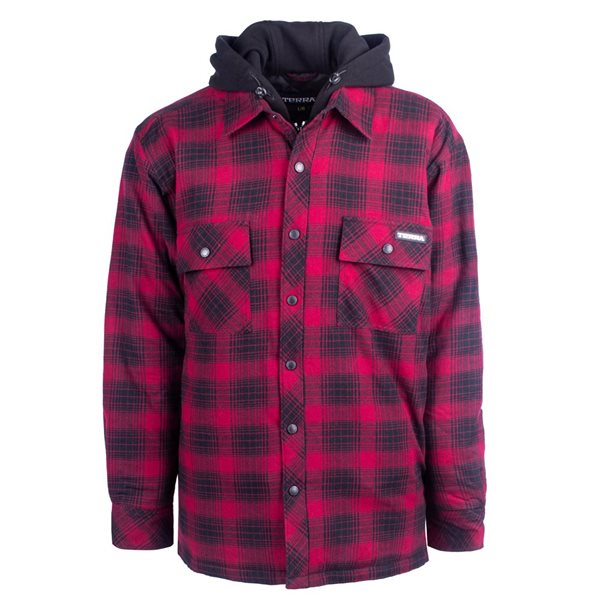 Terra Axe Quilted Flannel Shirt-Jacket w/ Fooler Hood - Red - Large