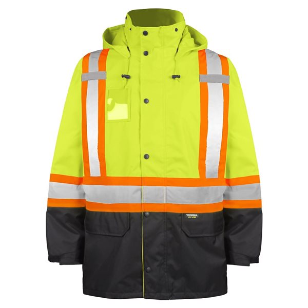 Terra High Visibility Rain Jacket w/ Removable Hood - Yellow - XXL