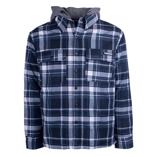 Terra Axe Quilted Flannel Shirt-Jacket w/ Fooler Hood - Blue - Medium