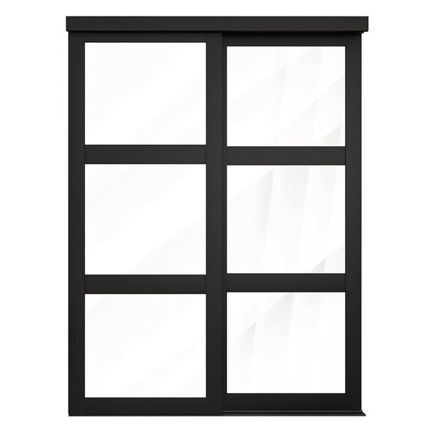 MenCraft 48 x 80-1/2-in Black 3-Lite Clear Mirror Sliding Door