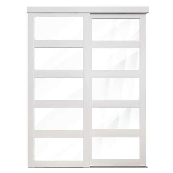 MenCraft 48 x 80-1/2-in White 5-Lite Clear Mirror Sliding Door