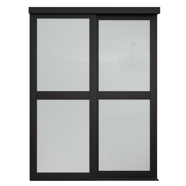 MenCraft 48 x 80-1/2-in Black 2-Lite Opaque Frosted Glass Sliding Door