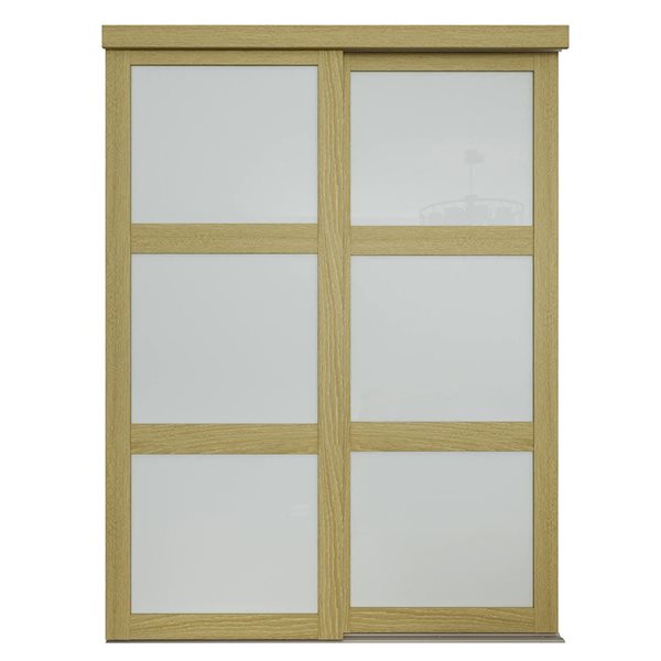 MenCraft 48 x 80-1/2-in White Oak 3-Lite Opaque Frosted Glass Sliding Door