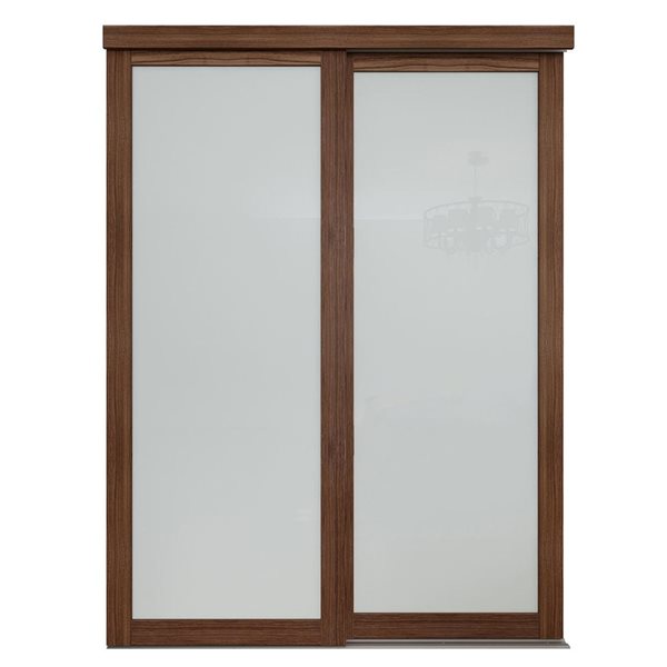 MenCraft 48 x 80-1/2-in Dark Walnut 1-Lite Opaque Frosted Glass Sliding Door