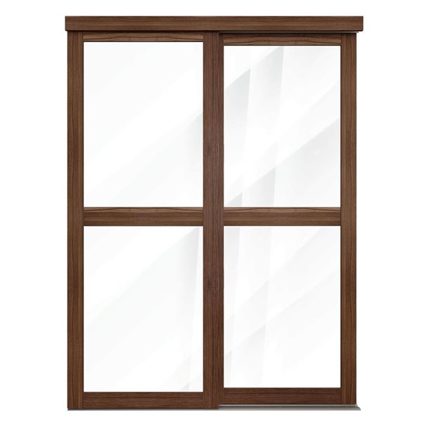 MenCraft 48 x 80-1/2-in Dark Walnut 2-Lite Clear Mirror Sliding Door