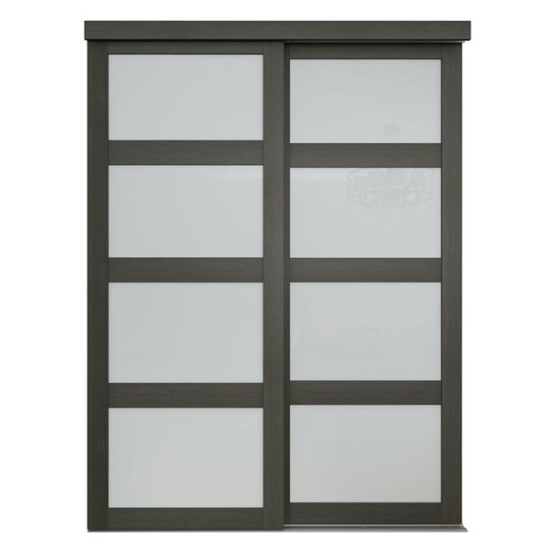 MenCraft 48 x 80-1/2-in Urban Grey 4-Lite Opaque Frosted Glass Sliding Door