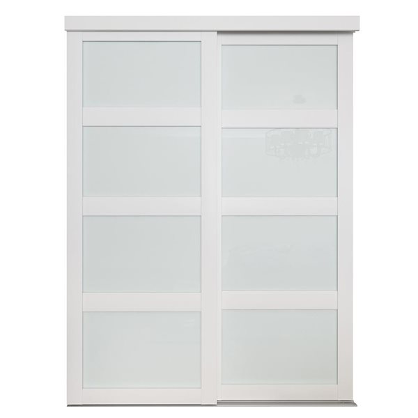 MenCraft 48 x 80-1/2-in White 4-Lite Opaque Frosted Glass Sliding Door