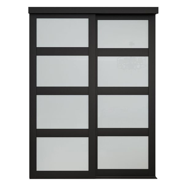 MenCraft 48 x 80-1/2-in Black 4-Lite Opaque Frosted Glass Sliding Door
