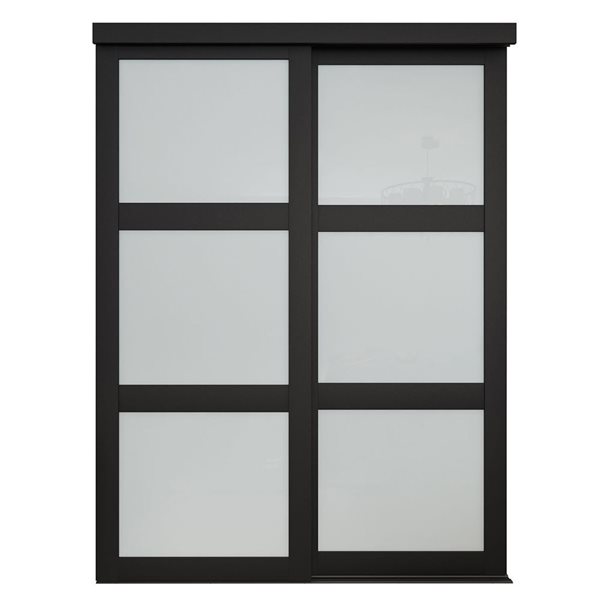 MenCraft 48 x 80-1/2-in Black 3-Lite Opaque Frosted Glass Sliding Door