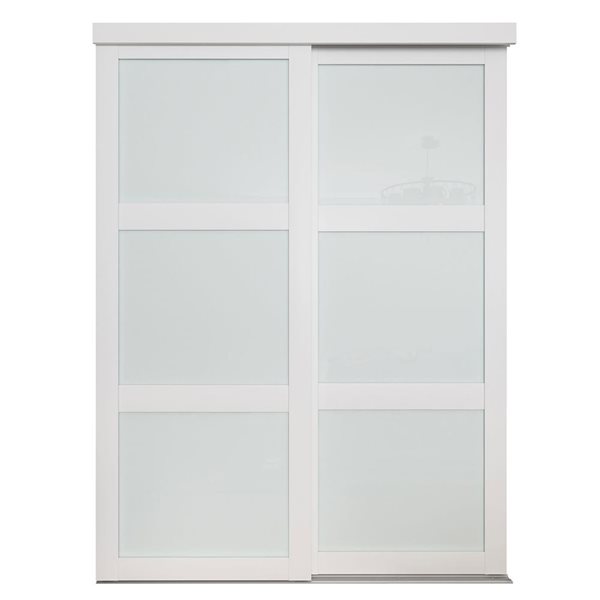MenCraft 48 x 80-1/2-in White 3-Lite Opaque Frosted Glass Sliding Door