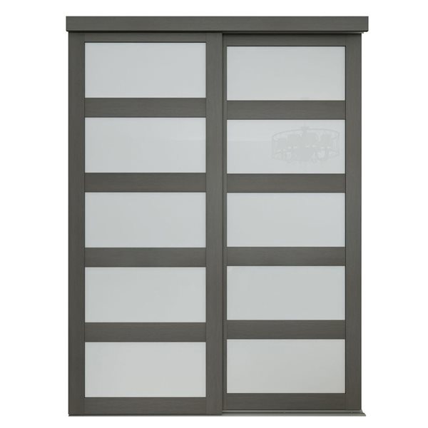 MenCraft 48 x 80-1/2-in Urban Grey 5-Lite Opaque Frosted Glass Sliding Door