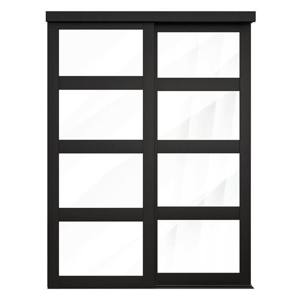 MenCraft 48 x 80-1/2-in Black 4-Lite Clear Mirror Sliding Door
