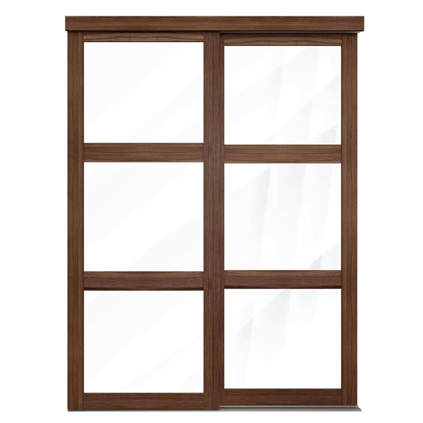 MenCraft 48 x 80-1/2-in Dark Walnut 3-Lite Clear Mirror Sliding Door